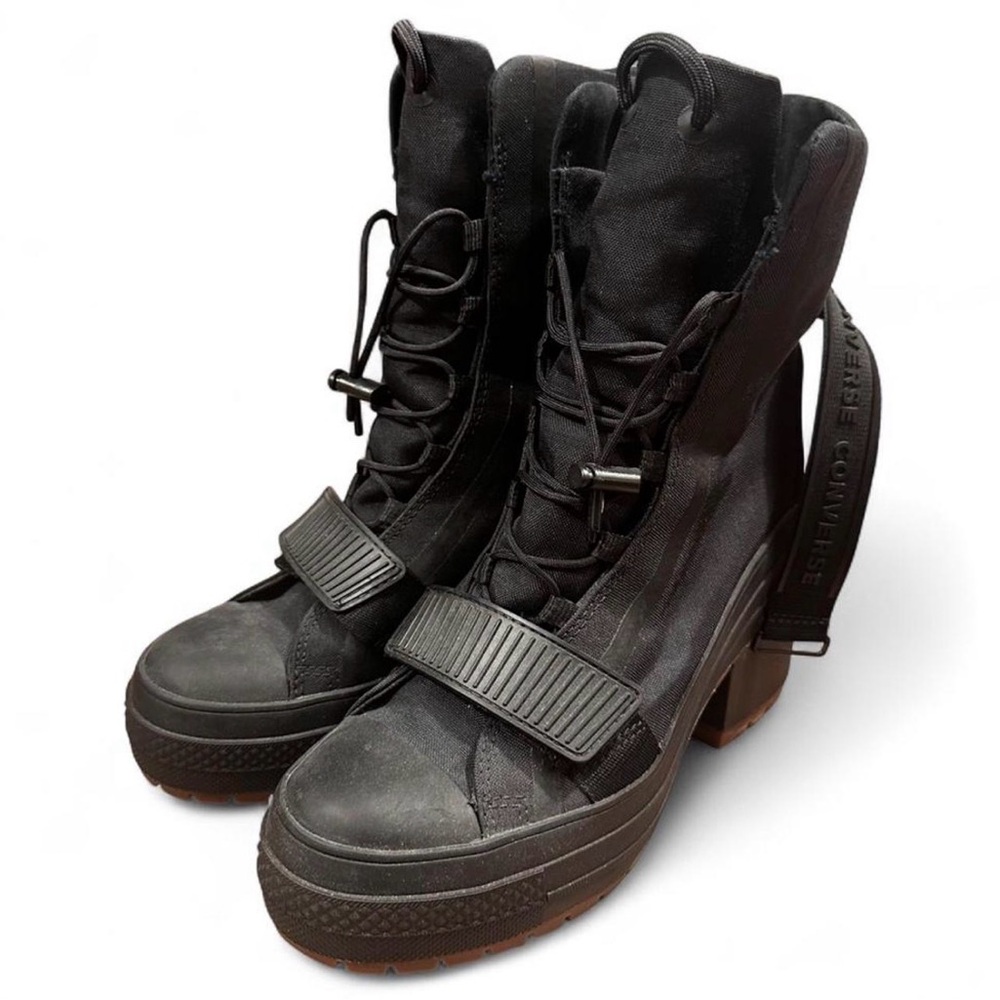 Converse Black Lace-Up Platform Ankle Boots with Brown Lug Sole - Picture 2 of 6